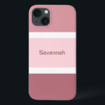 Tiras Brancas e Rosa Personalizadas Modernas<br><div class="desc">Capa de telefone de linhagens e na moda com um padrão de listras rosa e branca. Vários tons de grandes listras cor-de-rosa mais pequenas listras brancas. Personalizado com seu nome impresso em um texto rosa.</div>