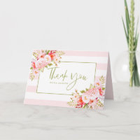 Tiras cor-de-rosa Peonies Cartões de agradecimento