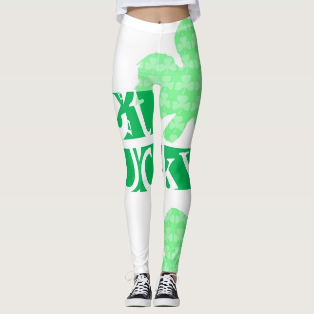 Tire Lucky L Clover Shamrocks St Patty W Leggings (Frente)