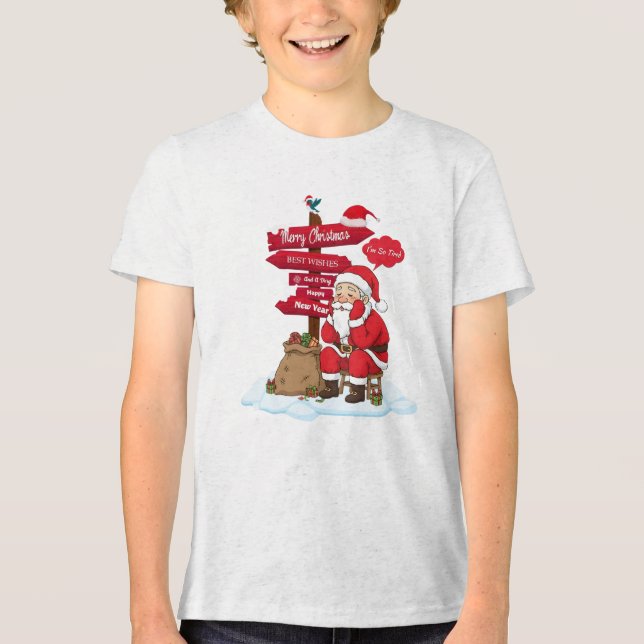 Tired Santa Kids Basic Funny Holiday Gift T-Shirt (Frente)