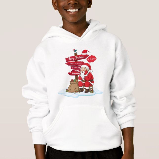 Tired Santa Kids Cozy Christmas Pullover Hoodie (Frente)