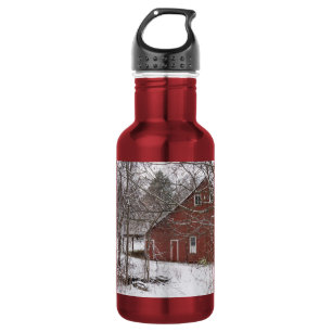 Tiro Vermelho Na Garrafa De Água De Aço Sem Neve