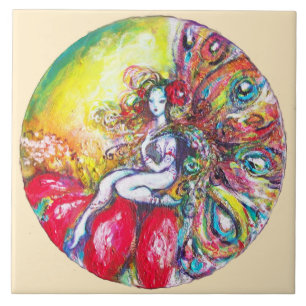 TITÂNIA SENTADA EM UMA FLOR VERMELHA Fantasia Marf