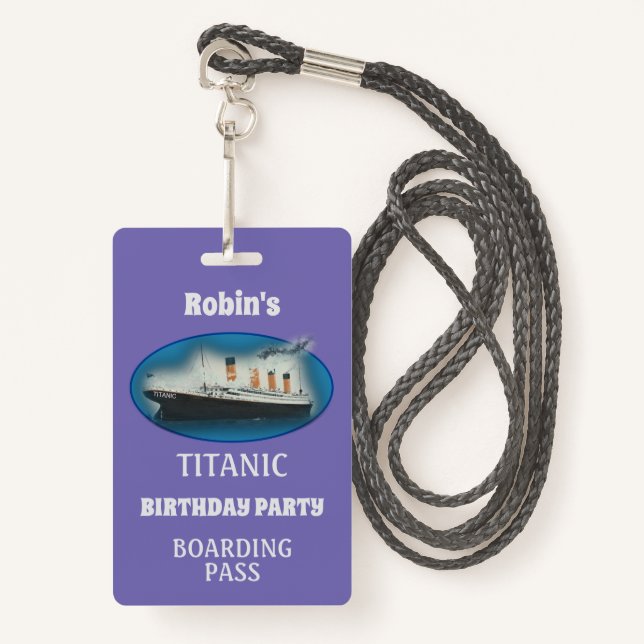 Titanic Birthday Purple White Star Line Crachá (Frente com cordão)