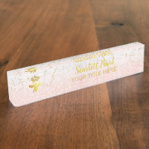 Titular de Nameplate de mármore Dourado com Rosa d
