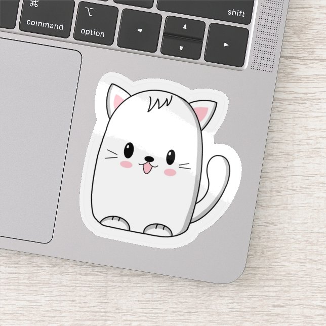 Título: Adesivo de Gatinho Kawaii Branco - Minimal (Detalhe)