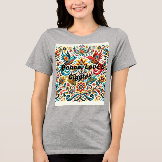 Título: Vibrant Folk Art Floral Patterno T-Shirt (Frente)