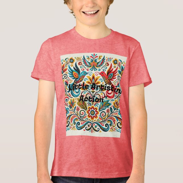 Título: Vibrant Folk Art Floral Patterno T-Shirt (Frente)