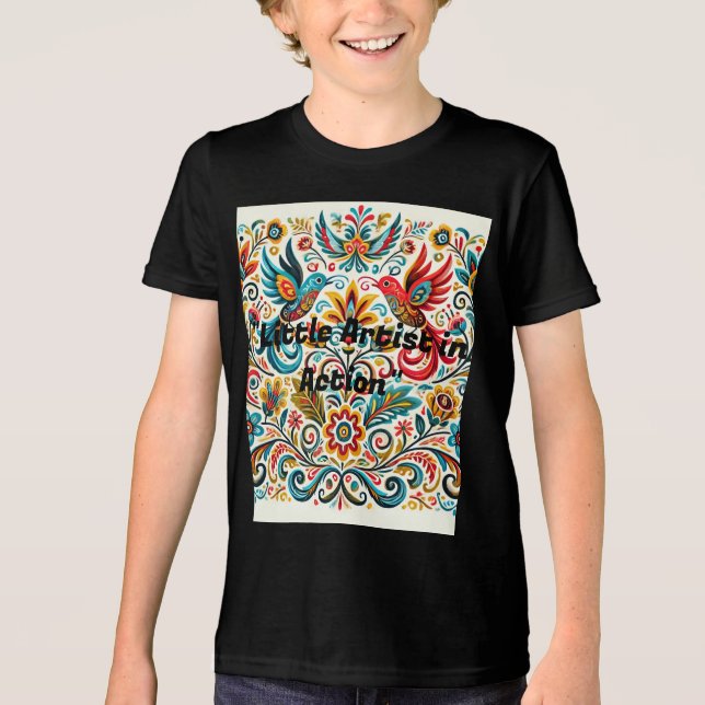 Título: Vibrant Folk Art Floral Patterno T-Shirt (Frente)