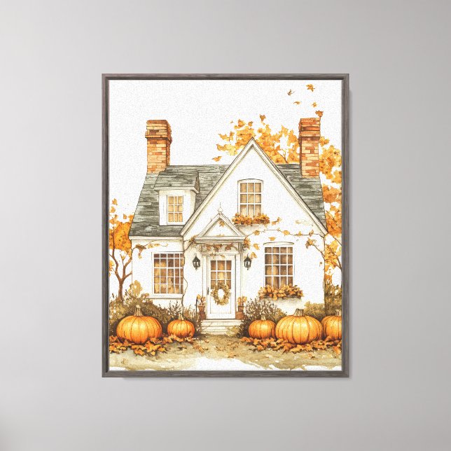Título: Vintage Fall House Framed Canvas Print (Frente)