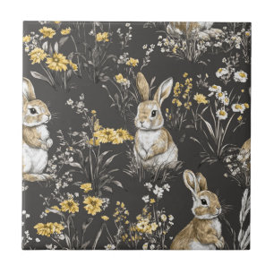 Toalete de Coelho Elegante Padrão Floral Vintage (