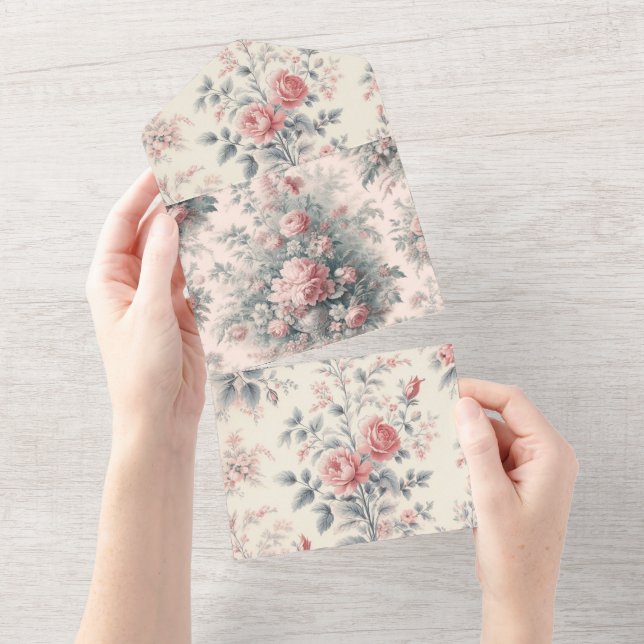 Toalete Vitoriano Floral Rosa Francês (Aba destacável)