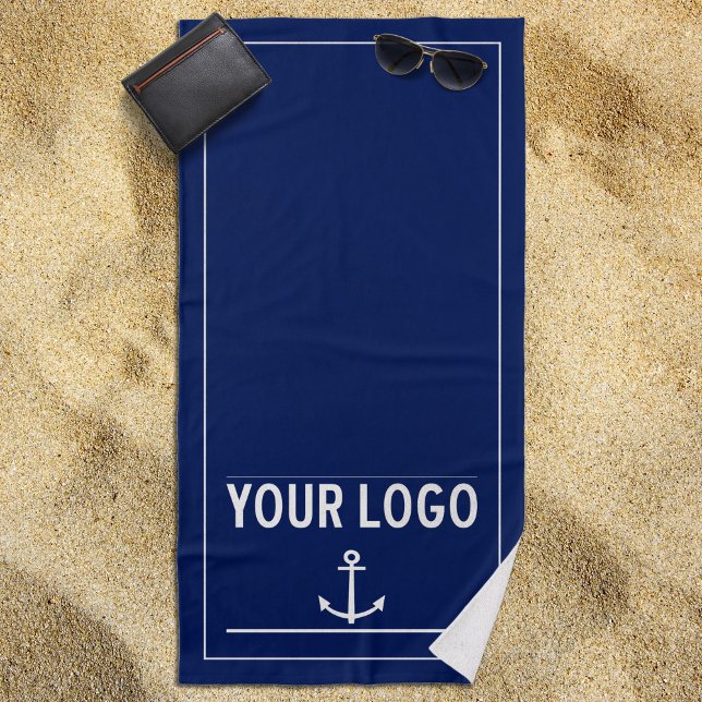 Toalha Azul Praia Marinho  Náutica Personalizada ⚓ (Easily Add Your Logo for a Custom Nautical Beach Towel)