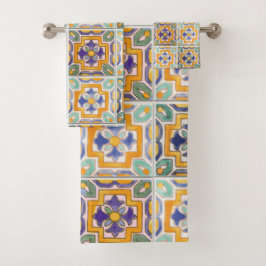 Toalha Azulejo Laranja-Verde-Azul