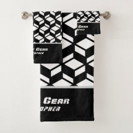 Toalha Branca Preta Padrão de Repetição Moderna