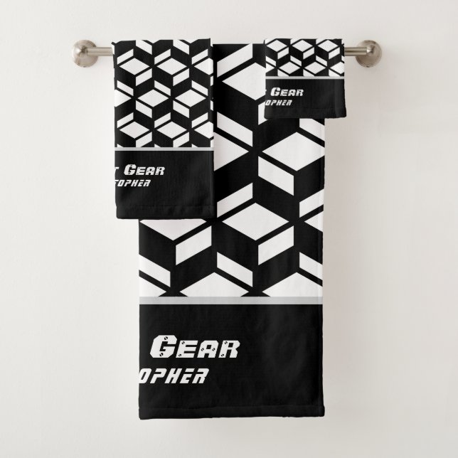 Toalha Branca Preta Padrão de Repetição Moderna (Insitu)