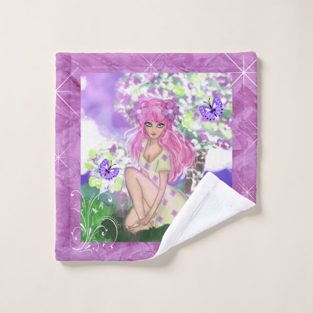 Toalha com Jovem Garota com Flores (Pano de lavar)