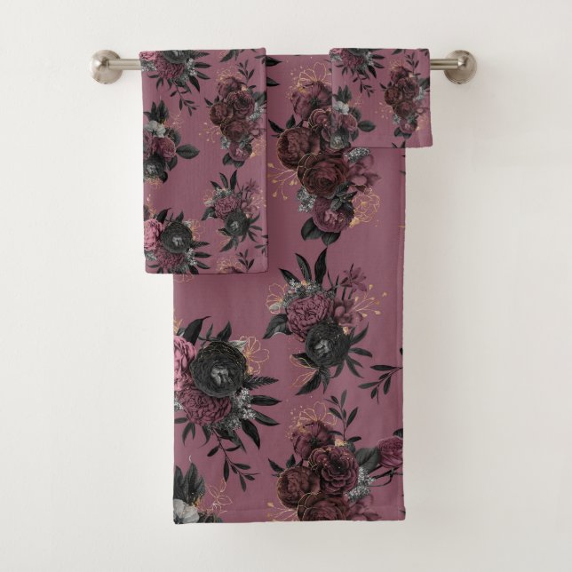 Toalha com padrão de flores bordô (Insitu)