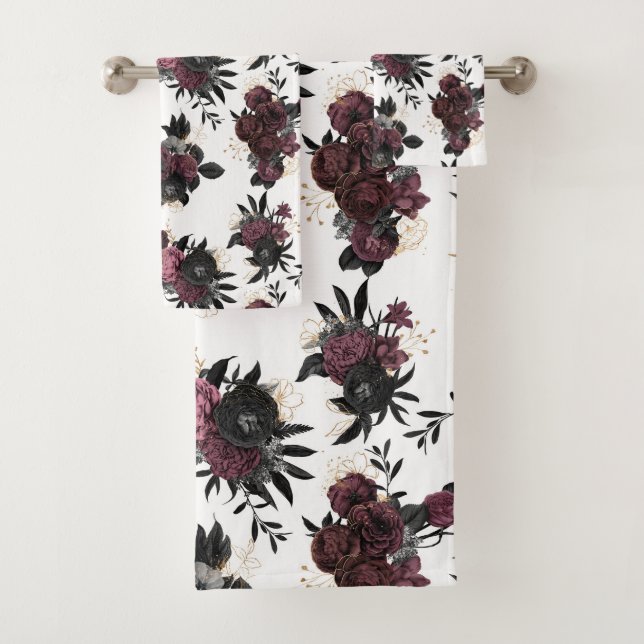 Toalha com padrão de flores bordô (Insitu)