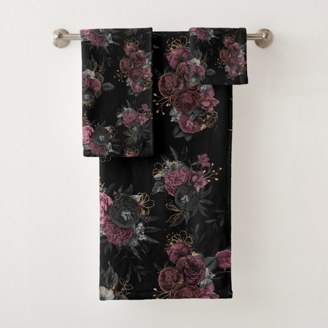 Toalha com Padrão de Flores Borgonha (Insitu)