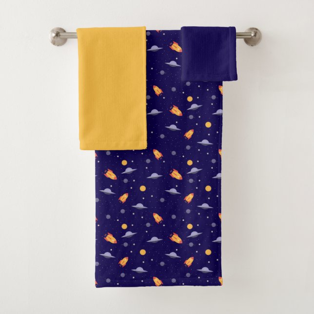 Toalha com padrão de planetas e estrelas em azul e (Insitu)