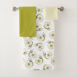 Toalha com um padrão fofo de silhuetas de maçã.