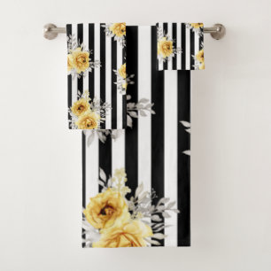 Toalha Conjunto Vert Floral Amarelo Stripes Negras