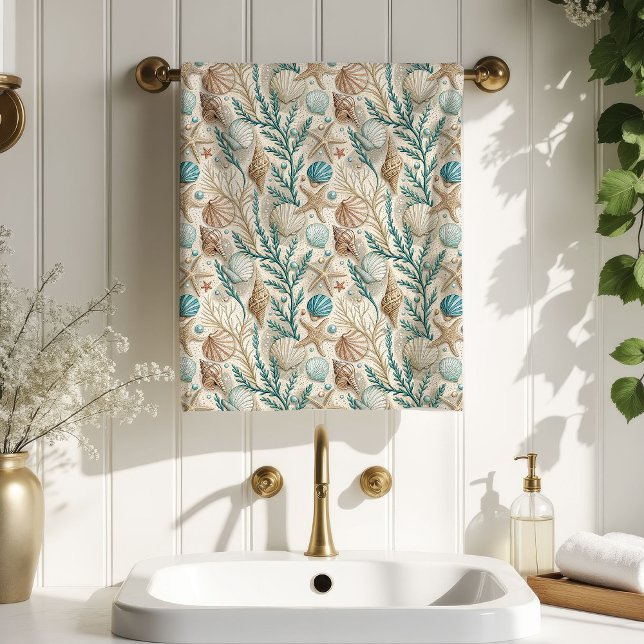 Toalha Costeira Macia Marfim e Azul Acento Oceano (Soft Coastal Towel Ivory and Blue Ocean Accent)