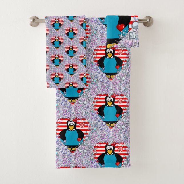 Toalha de Banheira Coloca Corações de Pinguim Dia  (Insitu)