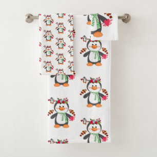 Toalha de Banheira Coloca Corações de Pinguim Dia 