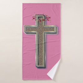 Toalha de Banheira Cruzada Conjunto Fundo Rosa