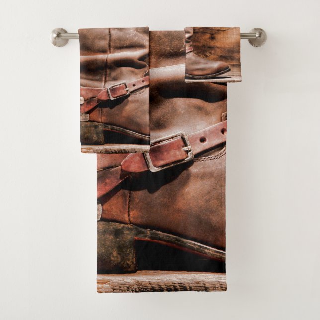 Toalha de Banheiro Conjunto Cowboy Boots Barn Wood (Insitu)