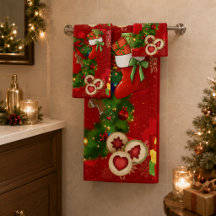 Toalha de Banheiro Grinalda de Meia de Natal Festi