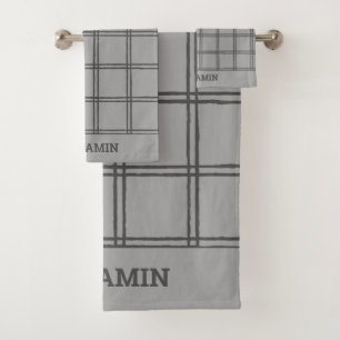 Toalha de Banheiro Masculina Xadrez Cinza com Nome