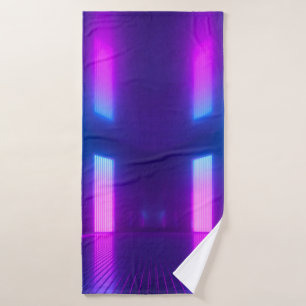 Toalha De Banho 3d, fundo abstrato violeta rosa azul, néon