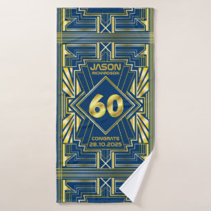 Toalha De Banho 60º aniversário Art Deco Dourado Excelente Azul