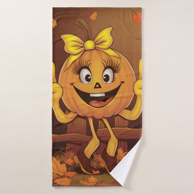 Toalha De Banho Abóbora feliz. (Toalha de Banho)