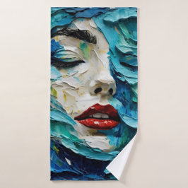 Toalha De Banho Abstract art painting female face ocean waves