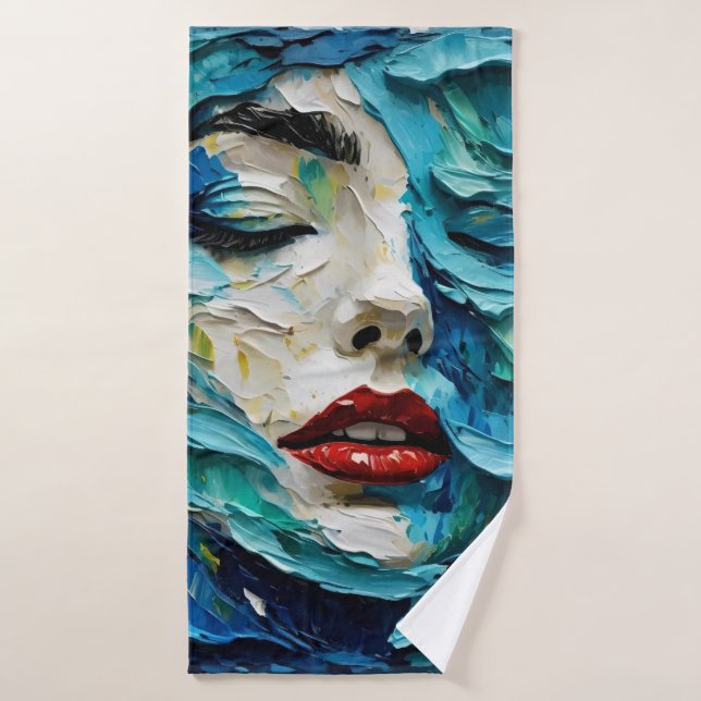 Toalha De Banho Abstract art painting female face ocean waves (Toalha de Banho)