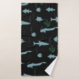 Toalha De Banho Abstract underwater pattern with fishes and seawee