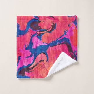 Toalha de Banho Abstrata Estilo Ebru Azul Vermelho