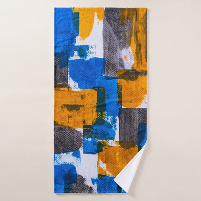 Toalha De Banho Abstrato azul, laranja e cinza (Toalha de Banho)