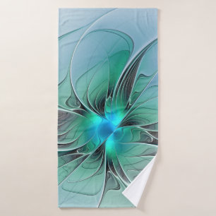 Toalha De Banho Abstrato com Arte Fractal Azul, Moderna