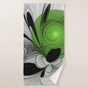Toalha De Banho Abstrato preto e branco com arte frontal verde