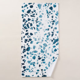 Toalha De Banho Abstrato Terrazzo Mosaico Marinho e padrão azul cl