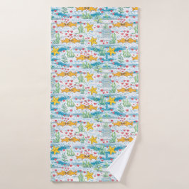 Toalha De Banho Adorable Ocean Love Pattern | Cute Fish & Starfish