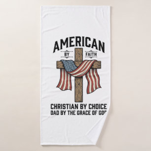 Toalha De Banho Americano pela Fé Pai Cristão Cruz Patriótica Cam