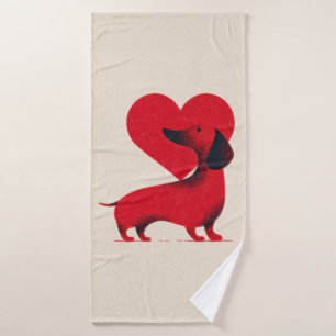 Toalha De Banho Amor por Dachshund – Design de Coração de Cachorro