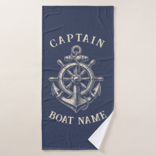 Toalha De Banho Âncora Nome do Barco Capitão Náutico Personalizado