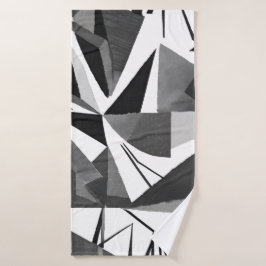 Toalha De Banho Aquarela Preto e Branco Geométrico Moderno Abstrat